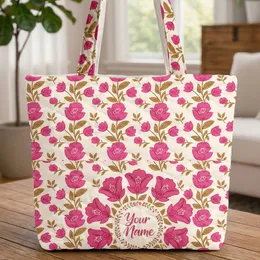 Bell Flowers Botanical Leaf Garland - Fuchsia Floral Everyday Tote Gift Quilted Tote Bag