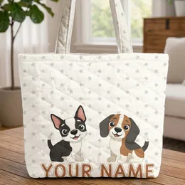 Playful Boston Terrier Beagle Dogs - Everyday Carryall Dog Lover Gift Quilted Tote Bag