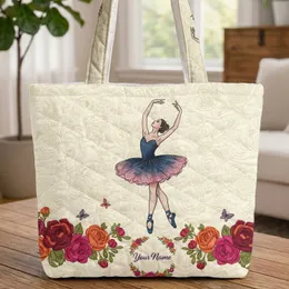 Ballerina Ribbon Floral Quilted - Ballet Dance Lover Gift Quilted Tote Bag