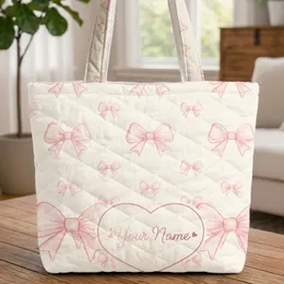 Light Pink Bows Heart Name - Thoughtful Gift for Her, Well-Suited for Everyday Use Quilted Tote Bag