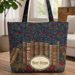 Vintage Books Ornate Roses Botanical Medallion - Home Library Gift for Book Lovers Quilted Tote Bag