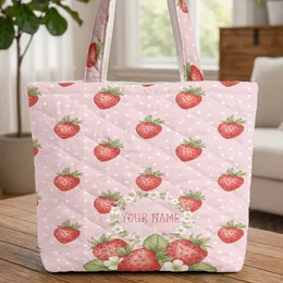 Strawberry Polka Dot Blossom Wreath Everyday Carry Gift Quilted Tote Bag