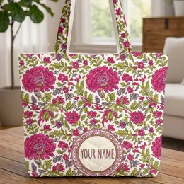 Personalized Indian Floral Chrysanthemum Medallion - Everyday Carry Accessory Quilted Tote Bag