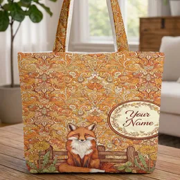 Red Fox Botanical Floral Name - Autumn Wildlife Decor Gift Quilted Tote Bag