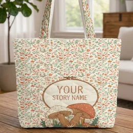 Autumn Mushrooms Leaves Branches  Hoop - Fall Season Decor Gift Quilted Tote Bag