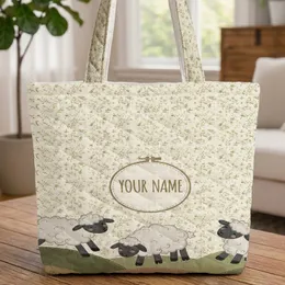 Fluffy Sheep Green Hills Floral Sprigs - New Baby Shower Gift Personalized with Name Quilted Tote Bag