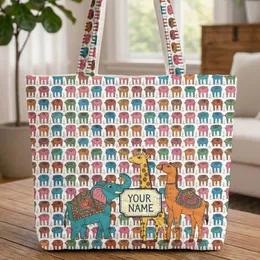 Elephant Giraffe Camel Personalized Name - Wildlife Lover Gift Quilted Tote Bag
