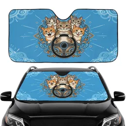 Four Cats Driving Wheel Road Trip - Auto Interior Decor Gift for Cat Lovers Car Sunshade