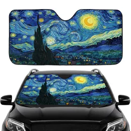 Crescent Moon Swirling Night Sky Cypress Tree Village - Home Decor Gift Car Sunshade