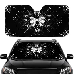Intertwined White Bows Pearl Dots Diamond Lattice - Vehicle Decor Gift Car Sunshade