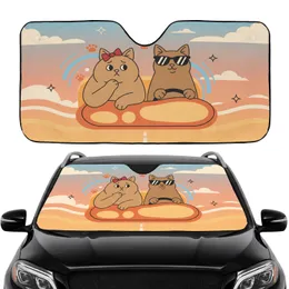 Cats with Sunglasses Red Bow Steering Wheel Drive - Everyday Car Travel Essential Car Sunshade