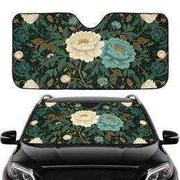 Rich Opulent Creamy Peony Bluish Green Floral Tapestry Car Sunshade