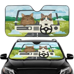 Grinning Tabby Bi-Color Cat Car Ride - Road Trip Gift for Cat Lover Car Sunshade