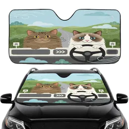 Grinning Tabby Bi-Color Cat Car Ride - Road Trip Gift for Cat Lover Car Sunshade