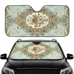 Oval Floral Medallion Sepia Roses Scrollwork Light Blue Blossoms – Home Decor Gift Car Sunshade