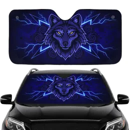 Indigo Blue Wolf Head Lightning Energy Swirls - Fantasy Lover Gift Car Sunshade