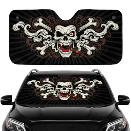 Cracked Human Skull with Burning Cigar and Bones Edgy Home Decor Gift Car Sunshade