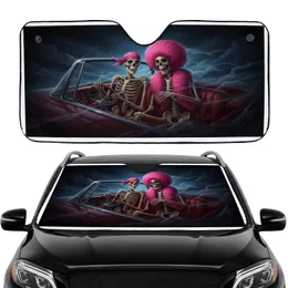 Skeletal Figures Pink Afro Wig Classic Car - Vehicle Interior Decor Car Sunshade