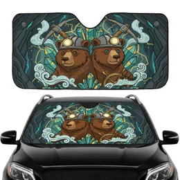 Two Brown Bears Mining Helmets Crystal Pickaxes - Wildlife Lover Car Accessory Gift Car Sunshade