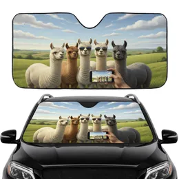 Charismatic Alpacas Selfie Smartphone Green Hills Sky - Wildlife Lover Gift for Travelers Car Sunshade