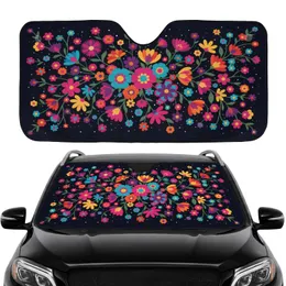 Vibrant Floral Bloom Cluster Green Leaves White Speckles Midnight - Everyday Car Decor Gift Car Sunshade