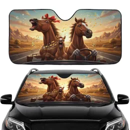 Three Funny Horses Singing Road Trip - Car Decor for Horse Lover Car Sunshade