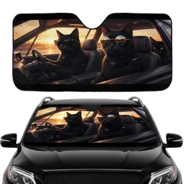 Black Cats Driving Golden Sunset - Car Lover Gift for Auto Enthusiasts Car Sunshade