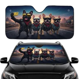 French Bulldogs Leather Jackets Road Trip - Adventure Lifestyle Gift for Dog Lovers Car Sunshade