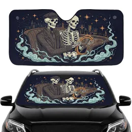 Ethereal Midnight Driver Skeletons Steering Wheel Glowing City Lights - Car Enthusiast Car Sunshade