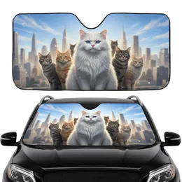Six Domestic Cats High-Rise City Skyline Sunlight - Pet Lover Car Travel Gift Car Sunshade