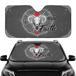 Ram Head Latin Cross Man of Faith - Religious Spiritual Uplift Gift for Believers Car Sunshade