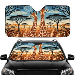 Two Spotted Giraffes Savanna Horizon Acacia Trees Tall Grass Hills - Wildlife Lover Home Decor Gift Car Sunshade
