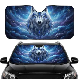 White Wolf Sapphire Gemstone Blue Feathers - Wildlife Lover Gift Car Sunshade