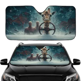 Majestic Giraffe Steering Wheel Abstract Figures Ice Landscape Adventure Gift Car Sunshade