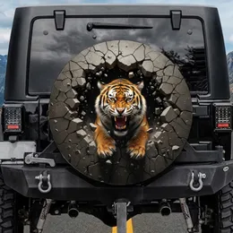Roaring Tiger Head Bursting Fractured Stone - Adventure Seeker Wildlife Lover Gift for Him Spare Tire Cover