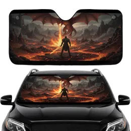 Armored Warrior Dragon Fire Battle - Volcanic Canyon Fantasy Decor Gift Car Sunshade