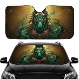 Majestic Emerald Horse Head Golden Bridle Ruby Gemstones - Luxury Car Accessory Gift Car Sunshade