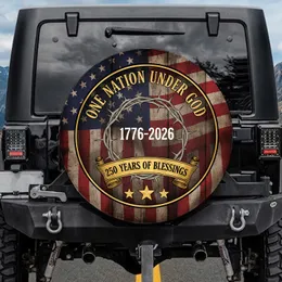 Rustic Crown of Thorns 1776-2026 American Flag - USA 250th Anniversary Patriotic Spare Tire Cover