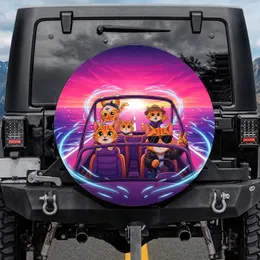 Orange Tabby Cats Driving Sunglasses Peace Sign Ocean Sunset - Adventure Gift Spare Tire Cover