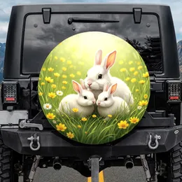 Three White Rabbits Wildflower Meadow - Spring Nature Lover Outdoor Decor Gift Spare Tire Cover
