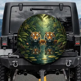 Majestic Bengal Tigers Jungle Foliage Water - Wildlife Lover Home Decor Gift Spare Tire Cover