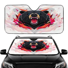 Roaring Black Bear Electric Blue Eyes Vibrant Red Polygonal Shards - Wildlife Lover Gift Car Sunshade