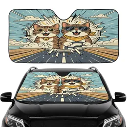Tabby Cats Driving Cool Sunglasses Yellow Bandana Dynamic Starburst Patterns - Cat Lover Gift Car Sunshade