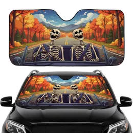 Laughing Skeletons Autumn Road Trip Mountains - Halloween Adventure Gift Car Sunshade