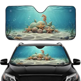 Seashell Starfish Seahorse Ocean Floor - Coastal Decor Gift for Beach Lover Car Sunshade