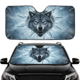 Snarling Wolf Head Bared Fangs Glowing Eyes Crystal Ice Shards Frosty Mist - Wildlife Lover Gift Car Sunshade