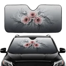 Blush Pink Blooming Flowers Charcoal Smoke Swirls - Home Decor Gift Car Sunshade