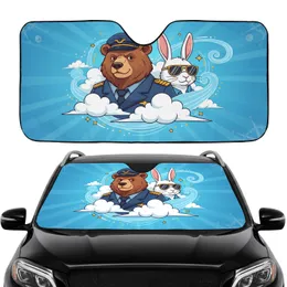 Brown Bear Pilot Rabbit Aviator Gold Glasses Sky Stars - Everyday Adventure Gift Car Sunshade