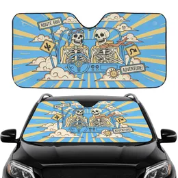 Skeletons Driving Car Interior Steering Wheel Cactus Clouds - Car Lover Home Decor Gift Car Sunshade