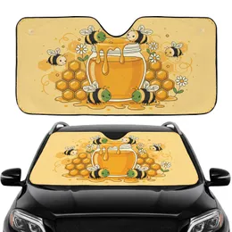 Golden Honey Jar Bumblebees Honeycomb Daisies - Honey Lover Gift Car Sunshade